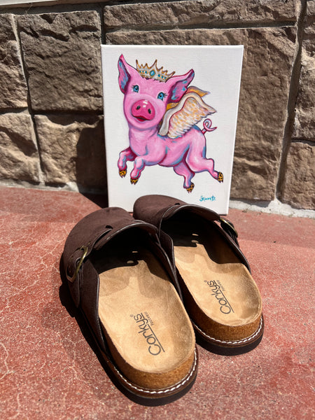 Corkys Distracted Clogs Chocolate Faux Sued