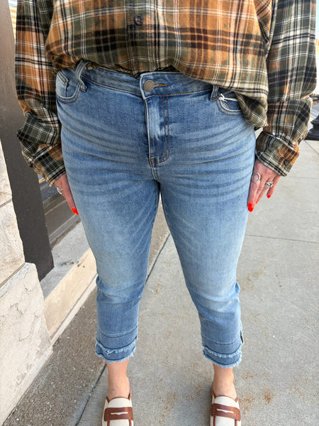 Coco+Carmen Bambu Soft Straight Crop w/ Double Fringe Medium/Light Denim