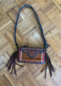 Small Crossbody Saddle Blanket w/ Tooled Leather & Fringe