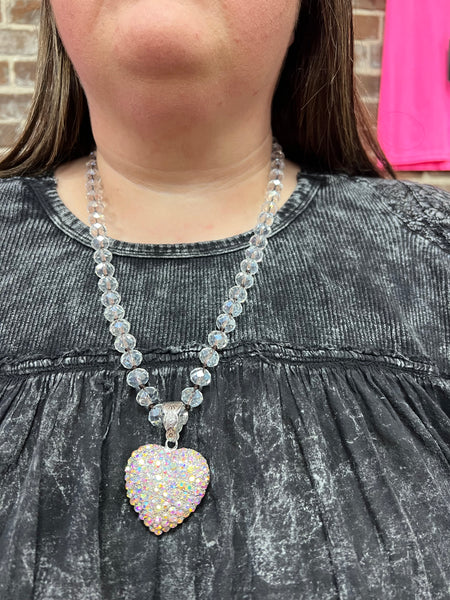 AB Crystal Heart Necklace on AB Crystal
