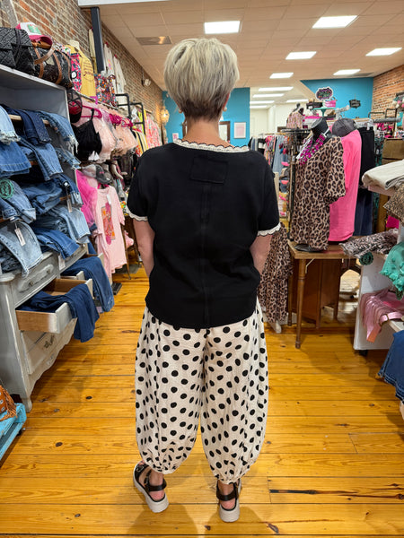 Black Polka Dot Printed Woven Elastic Waist Balloon Pants