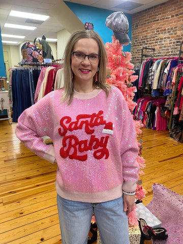 Pink Christmas Sequins Sweater Top