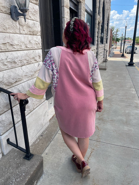 Blush Rose Half Sleeve Floral Print Dress Plus Size