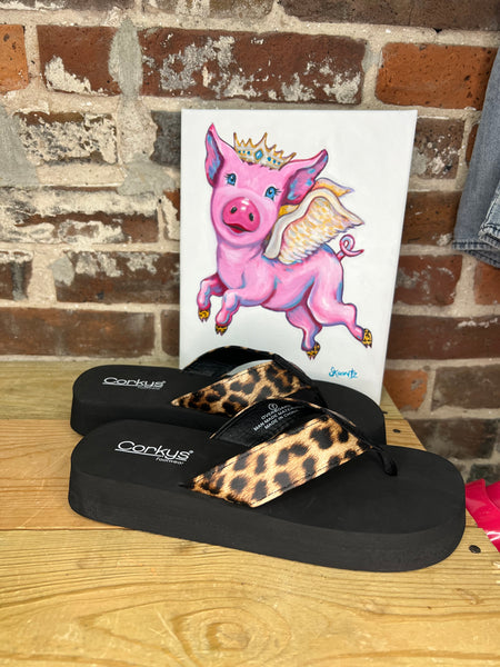 Corkys Overboard Flip Flops Leopard