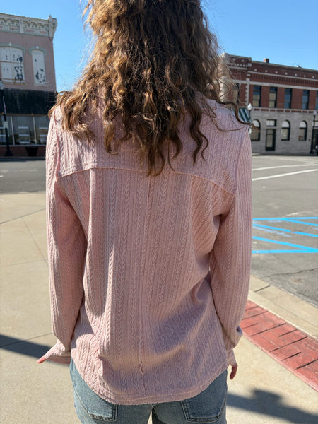 Violet Rose Shimmery Button Down Thermal Top