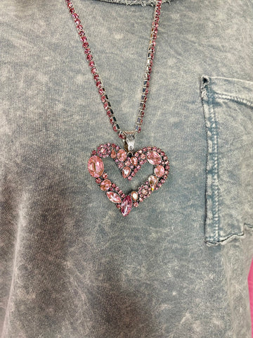 Pink Crystal Heart Necklace