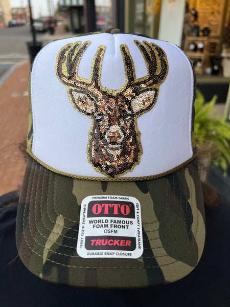 Camo Hat w/ Sequin Deer Patch