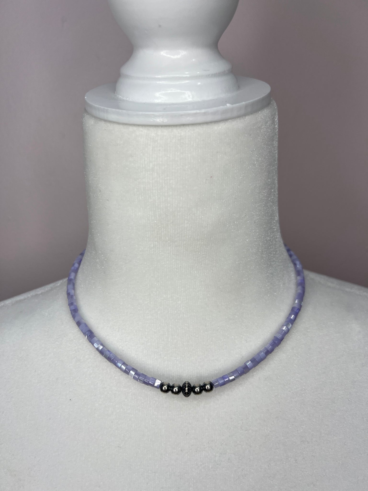 Purple Shell Heishi Choker w/ Sterling Silver Pearls