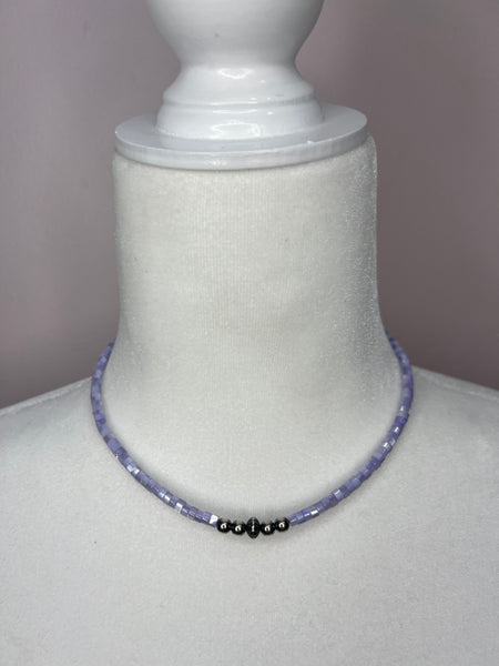 Purple Shell Heishi Choker w/ Sterling Silver Pearls