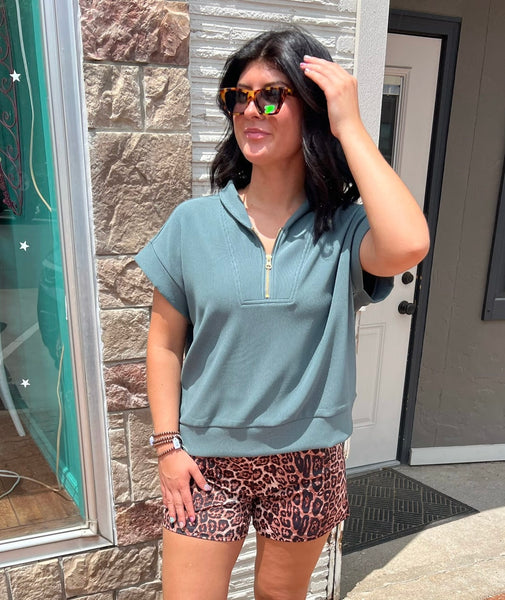 Ash Jade Ribbed Half Zip Top
