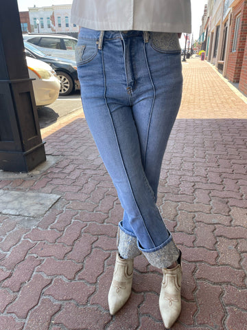 Kreek Embroidered Cuffed Jeans