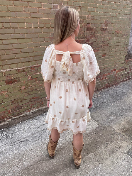 Ivory Wing Sleeves Embroidered Dress