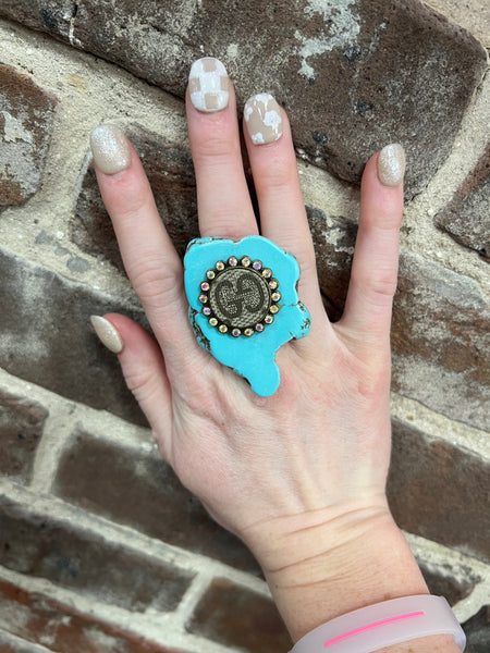 Turquoise Adjustable Slab Ring w/ GG Charm