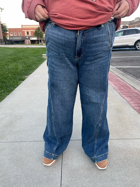 Judy Blue Medium Denim HW Wide Leg Trouser Plus Size