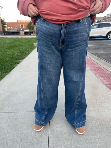 Judy Blue Medium Denim HW Wide Leg Trouser Plus Size