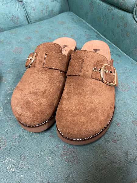 Corkys Day Dream Clogs in Tobacco Faux Suede