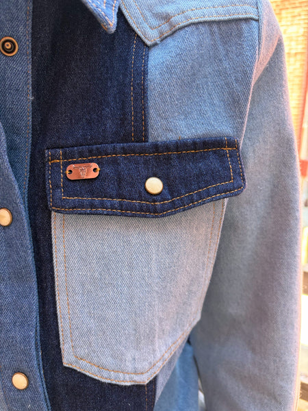 Denim Multi Contrast Button Down Shirt