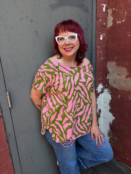 Pink & Green Zebra Shabby Tee