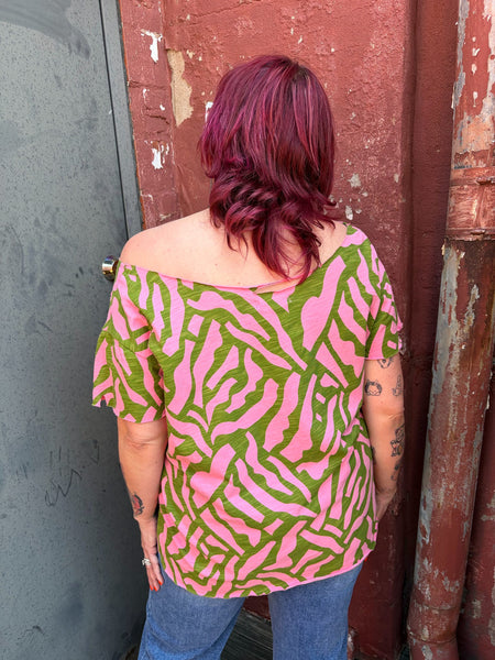 Pink & Green Zebra Shabby Tee