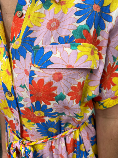 Multi Colored Floral Printed Dress w/ Braided Belt