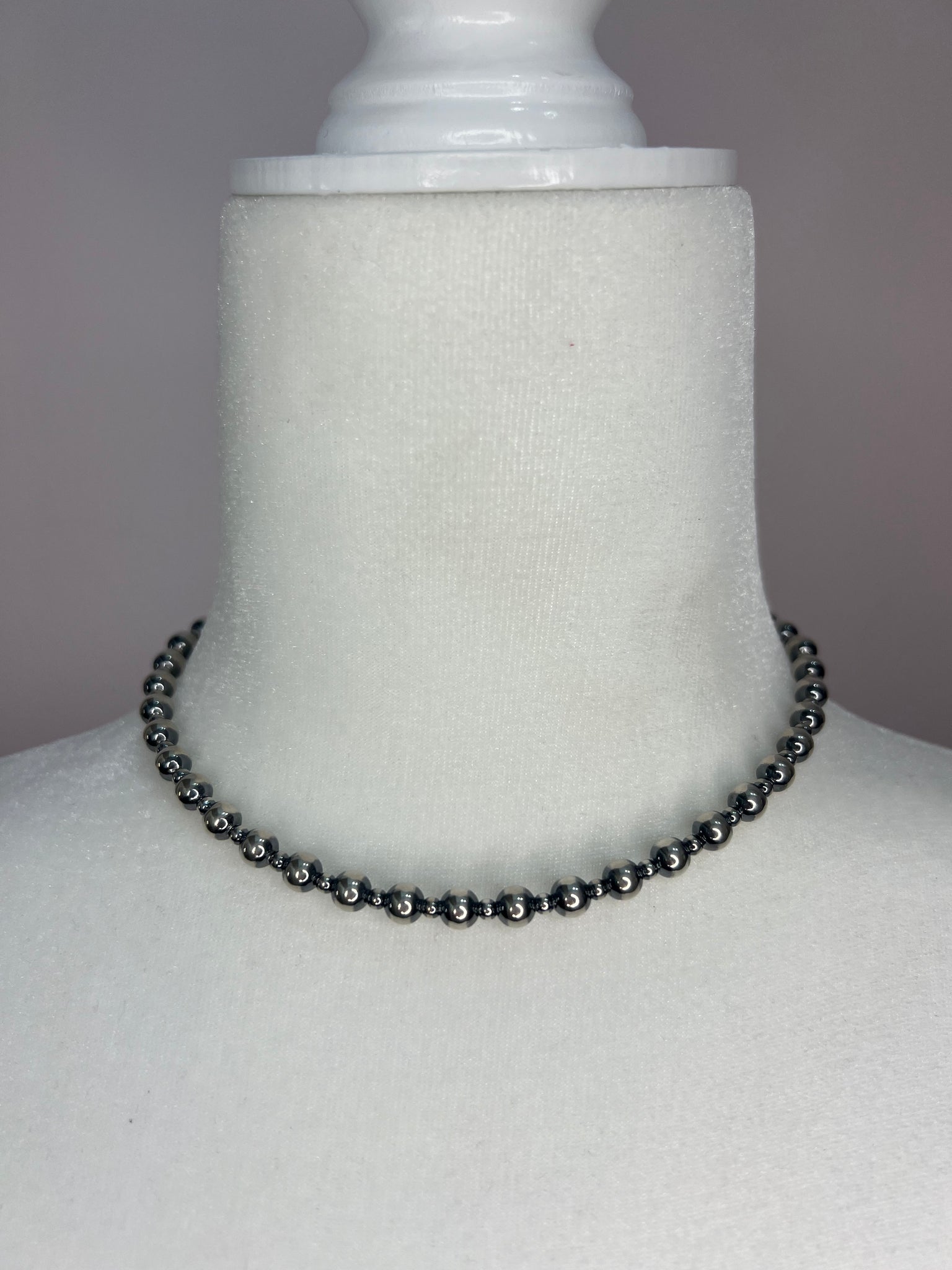 14in 6mm & 3mm Sterling Silver Pearls Choker Necklace
