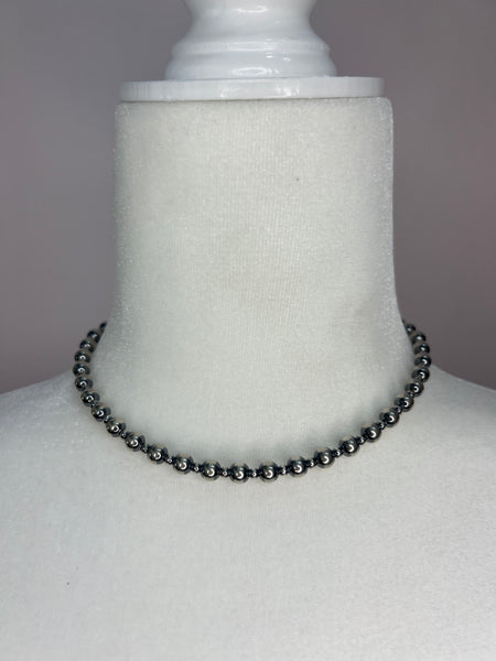 14in 6mm & 3mm Sterling Silver Pearls Choker Necklace