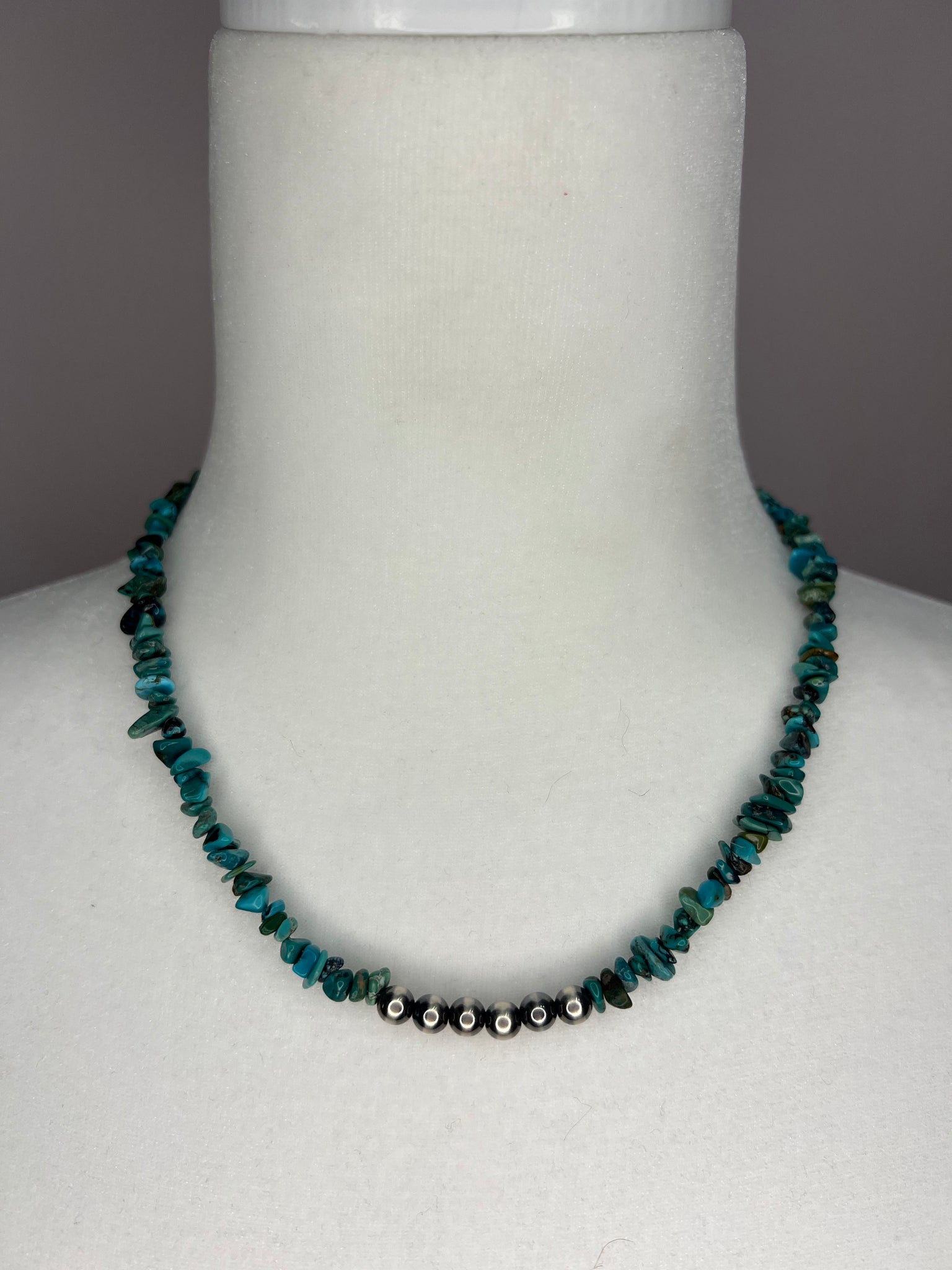 Cloud Mountain Turquoise Chips Necklace w/ 6mm Navajo Pearls