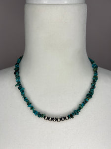 Cloud Mountain Turquoise Chips Necklace w/ 6mm Navajo Pearls