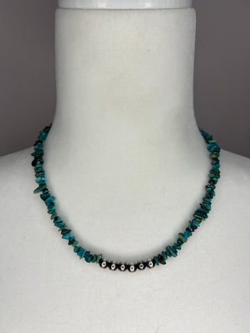Cloud Mountain Turquoise Chips Necklace w/ 6mm Navajo Pearls