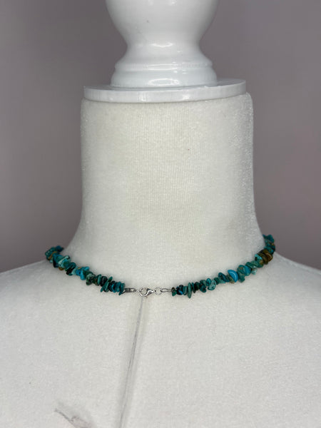 Cloud Mountain Turquoise Chips Necklace w/ 6mm Navajo Pearls