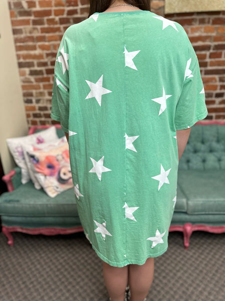 Apple Green Short Sleeve Star Printed Comfy Dress The Sparkly Pig Dresses