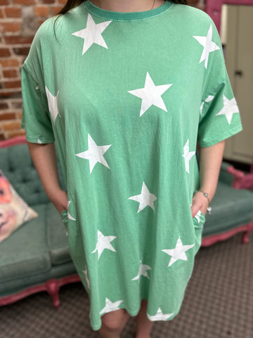 Apple Green Short Sleeve Star Printed Comfy Dress The Sparkly Pig Dresses