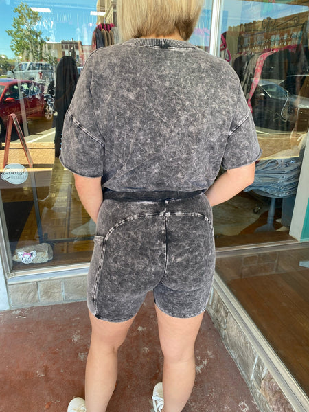 Ashed Black Mineral Wash Biker Shorts w/ Side Pockets Plus Size The Sparkly Pig shorts