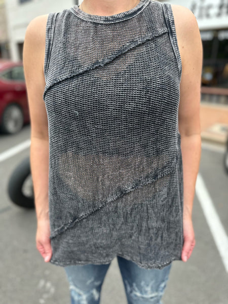 Ashed Black Mineral Wash Mesh Top Vacation Sleeveless The Sparkly Pig Tops