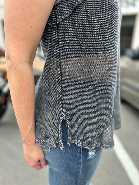 Ashed Black Mineral Wash Mesh Top Vacation Sleeveless The Sparkly Pig Tops