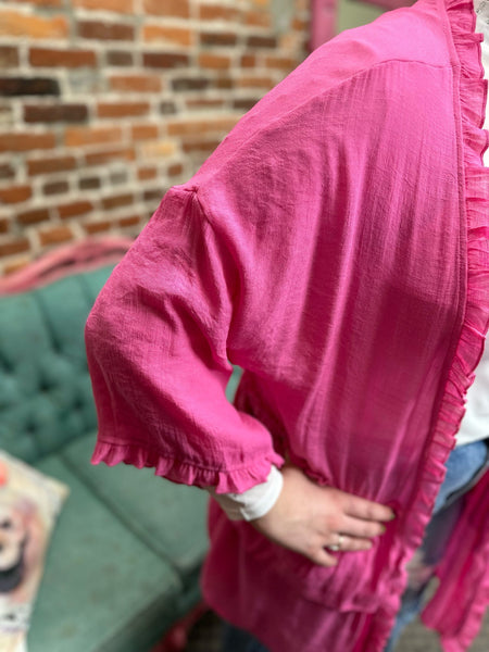 Barbie Pink Half Sleeve Double Ruffle Kimono The Sparkly Pig cardigans