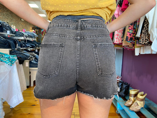 Black Denim Frayed Shorts w/ Fringe Along Pockets The Sparkly Pig Shorts