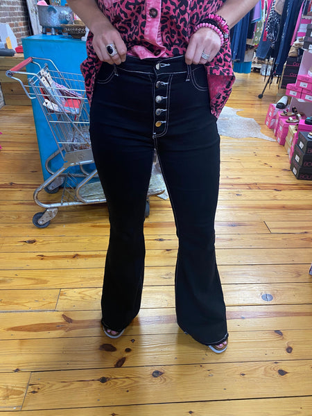 Black Flare Jeans w/ Light Stitching The Sparkly Pig Jeans