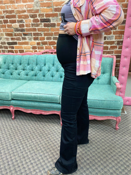 Black Maternity Full Band Flare Jean The Sparkly Pig Jeans