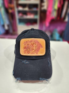 Black Solid Distressed Floral Hat The Sparkly Pig