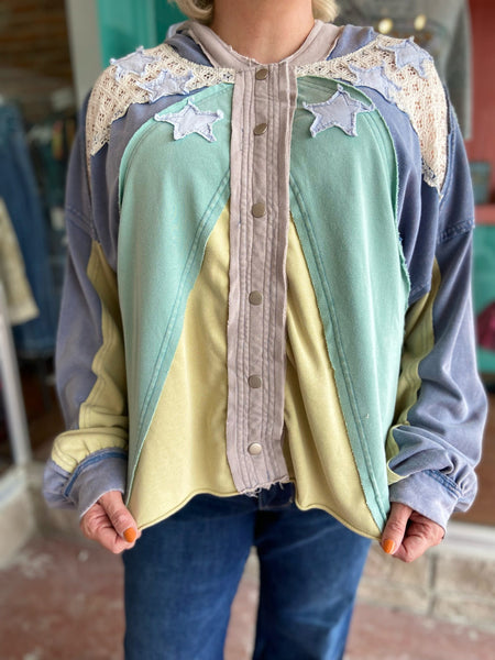 Blue Washed Star Patched Jacket The Sparkly Pig Jackets