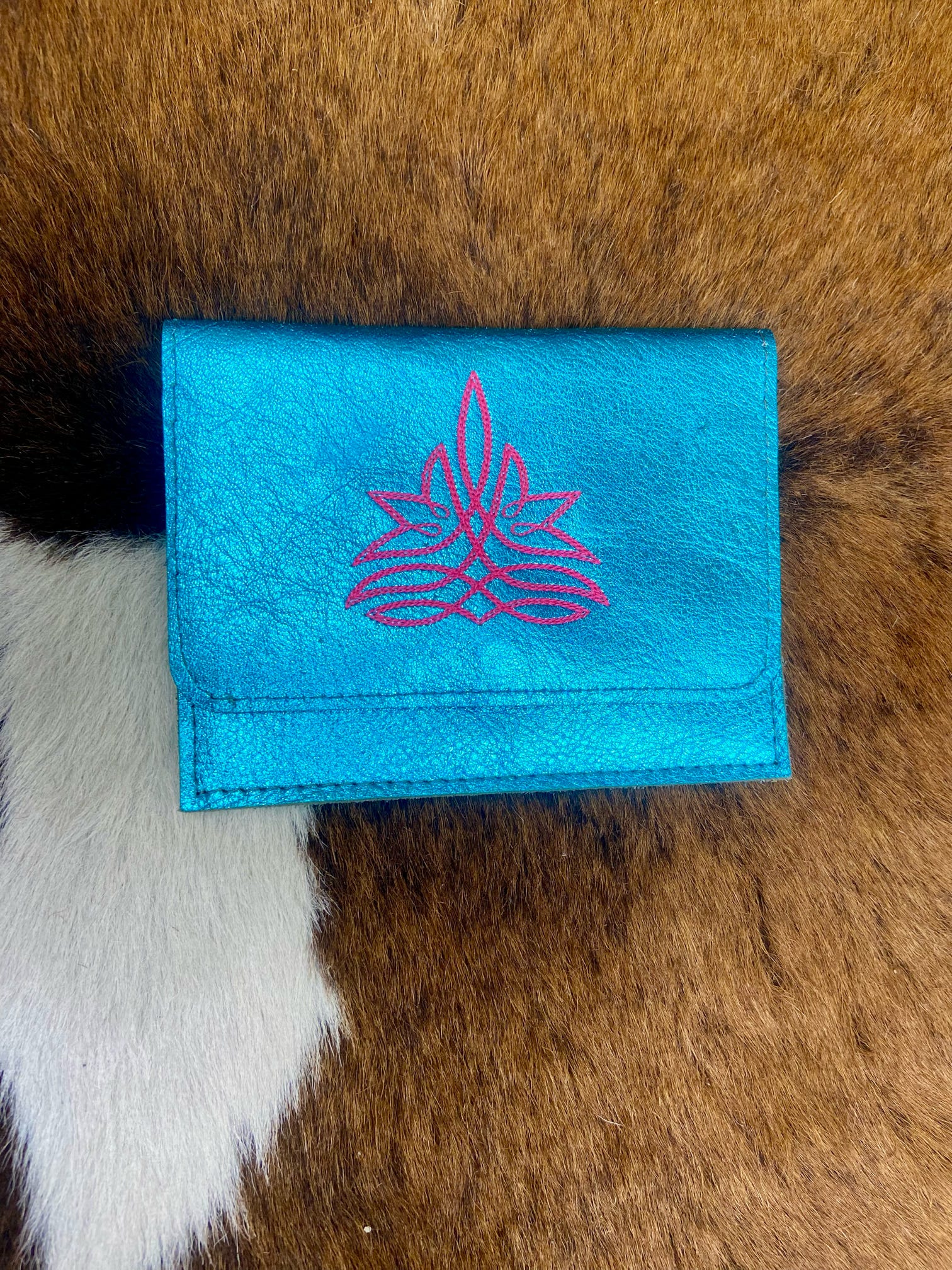 Bootstitch Flora Metallic Turquoise w/ Hot Pink Stitching The Sparkly Pig purses