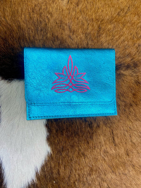 Bootstitch Flora Metallic Turquoise w/ Hot Pink Stitching The Sparkly Pig purses