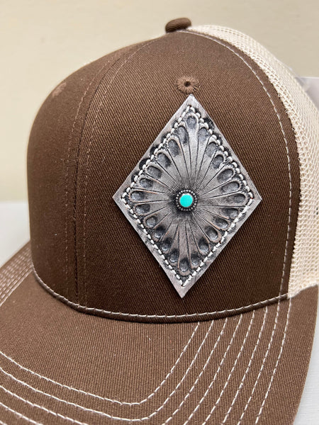 Brown/Tan Silver Concho Cap The Sparkly Pig hats