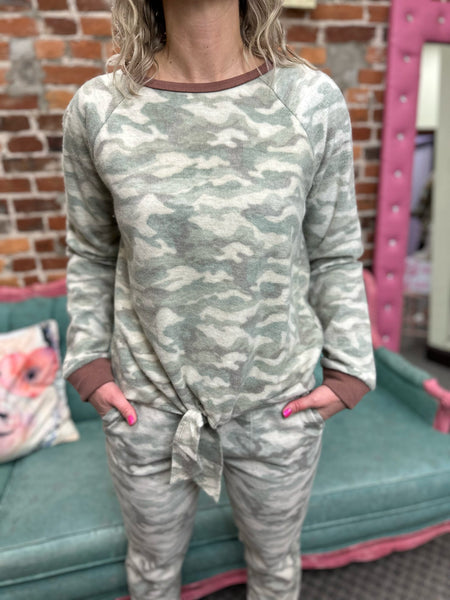 Brushed Camouflage Tie Front Sweatshirt The Sparkly Pig Tops