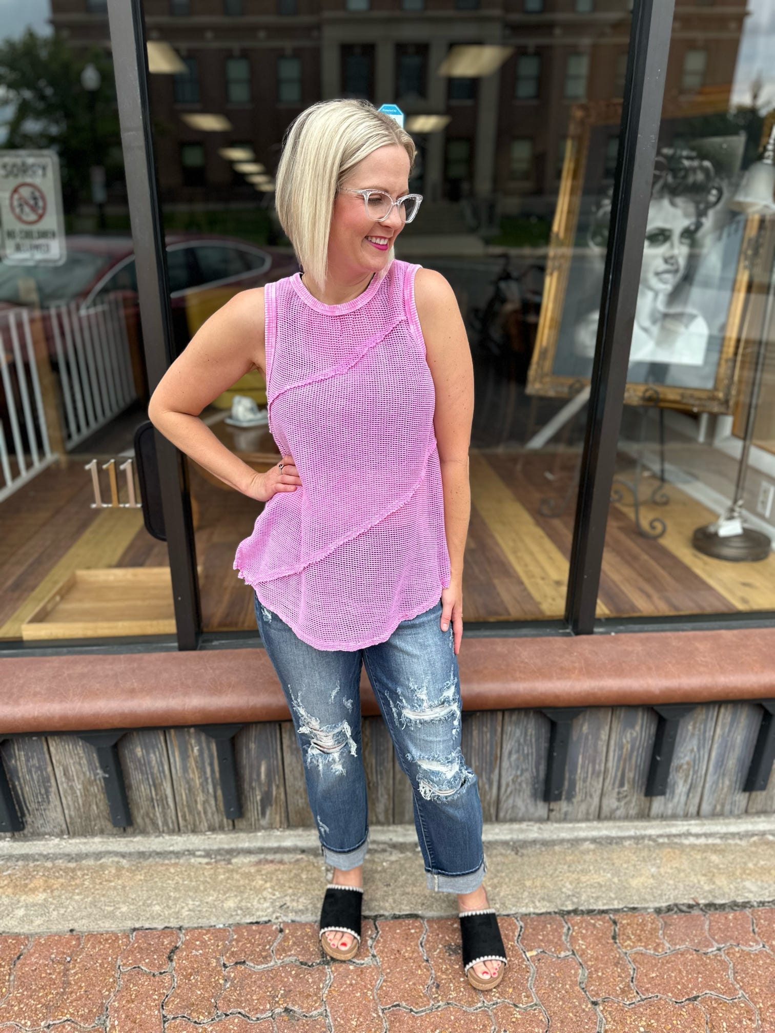 Bubble Gum Mineral Wash Mesh Top Vacation Sleeveless The Sparkly Pig Tops