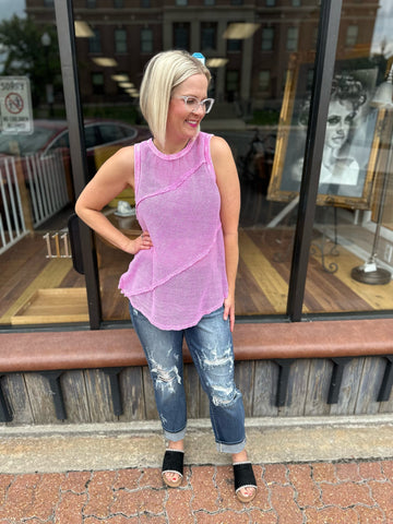 Bubble Gum Mineral Wash Mesh Top Vacation Sleeveless The Sparkly Pig Tops
