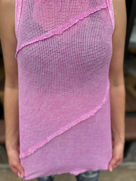 Bubble Gum Mineral Wash Mesh Top Vacation Sleeveless The Sparkly Pig Tops