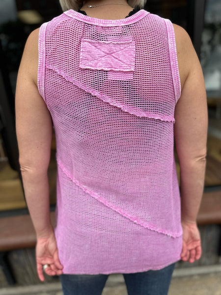 Bubble Gum Mineral Wash Mesh Top Vacation Sleeveless The Sparkly Pig Tops