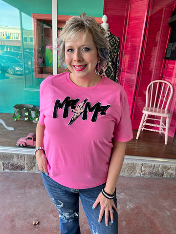Chenille Mama Bolt Hot Pink Tee The Sparkly Pig Tops